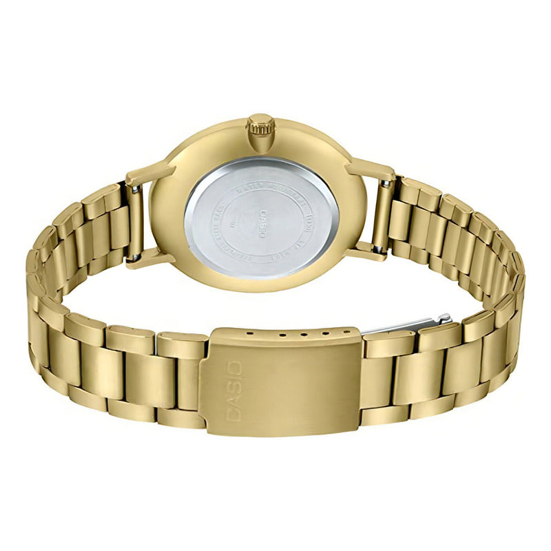 Reloj Casio Clásico Análogo Para Mujer De Acero Inoxidable Dorado Con Fondo Blanco