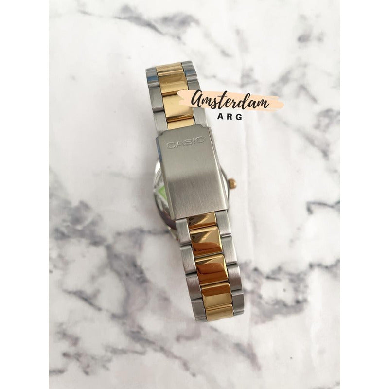 Reloj Casio Mujer Ltp-1302sg-7avdf Bicolor Plateado Blanco