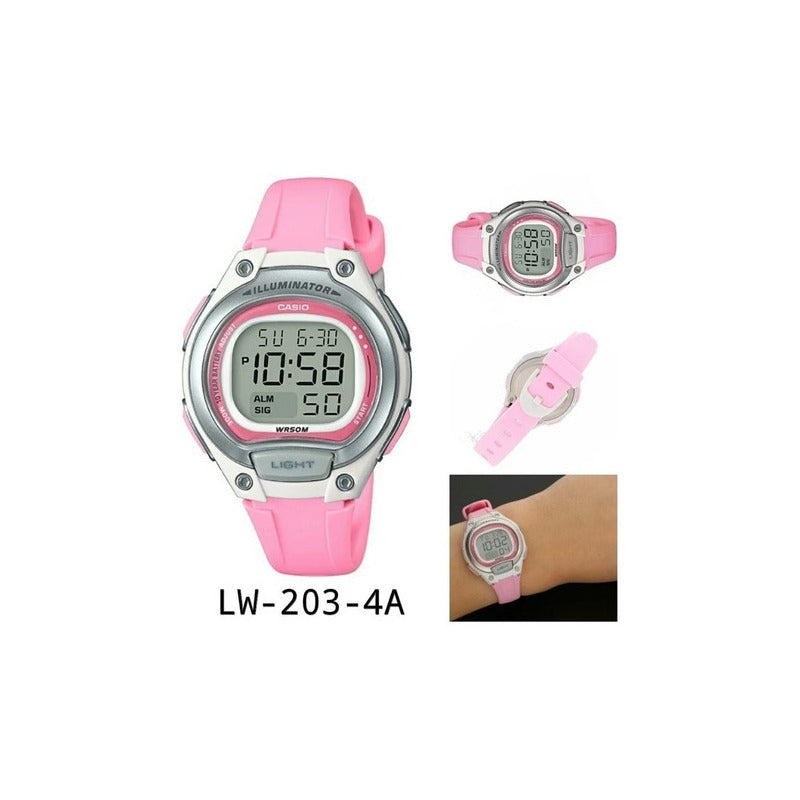 Reloj Casio Digital Lw203-4a Dama Rosa Relojesymas Lw-203-4a
