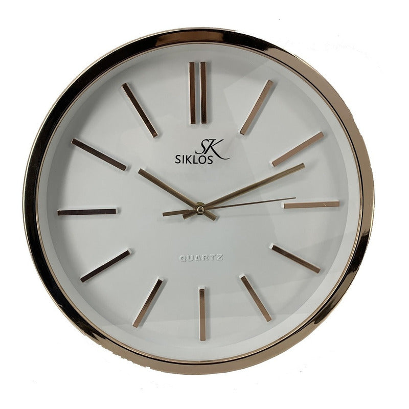 Reloj Pared Plastico Siklos Gb8144 35cm Silencioso  Cobrizo Blanco