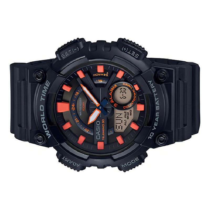 Reloj Casio Deportivo Aeq-110w-1a2vdf Color Del Fondo Negro Color De La Correa Negro Color Del Bisel Negro