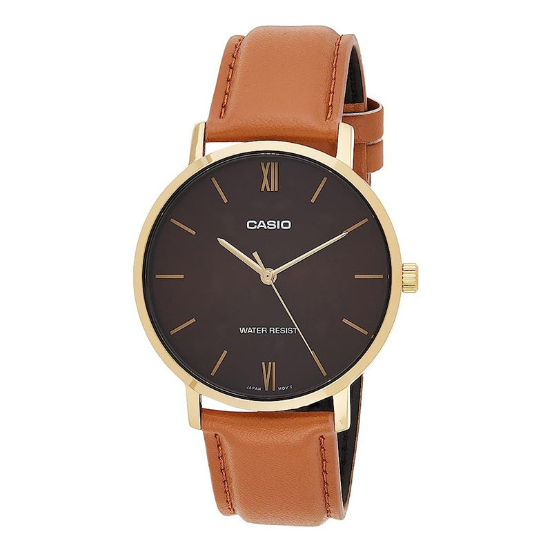 Reloj De Pulsera Casio Dress Mtp-vt01gl-5b Relojesymas Marrón Dorado Marrón