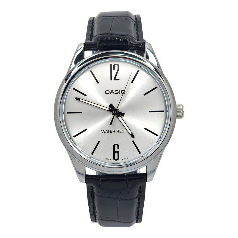 Reloj Casio Clásico Para Hombre Mtp-v005l Con Malla De Cuero Negra Negro Plateado