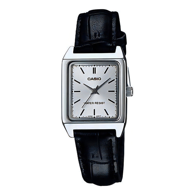 Reloj Casio Modelo Ltp-v007l-7e1 Negro Caratula Blanca Plateado