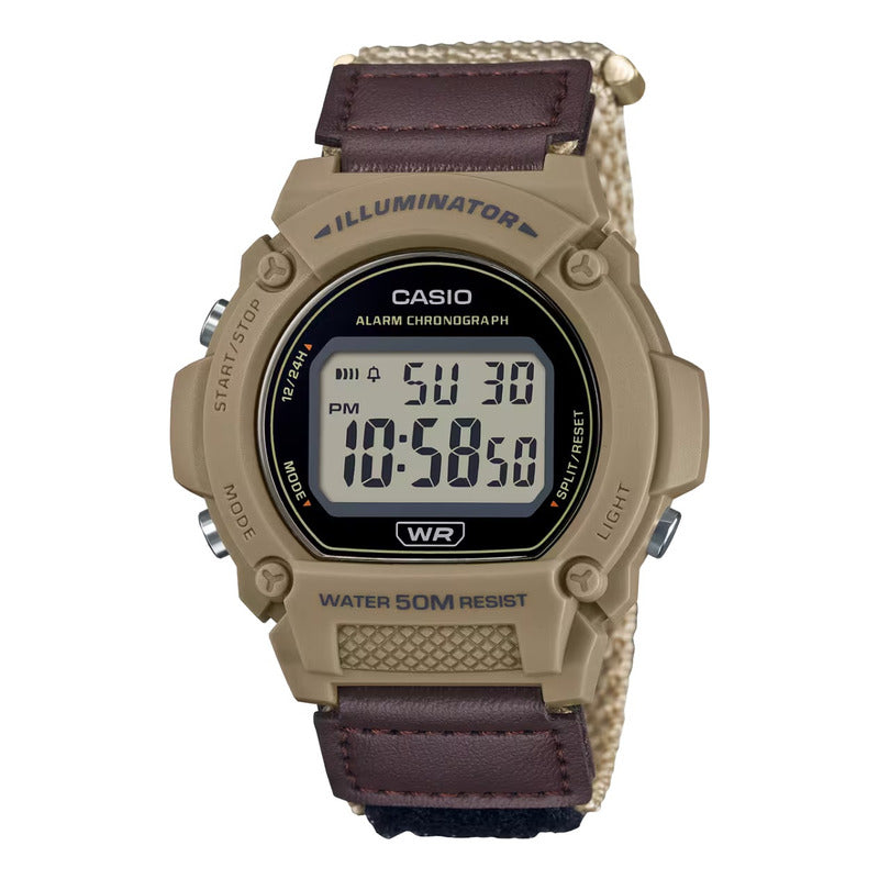 Reloj Casio W-219hb-3av Correa Xl Velcro Original Caqui Caqui Marrón Claro