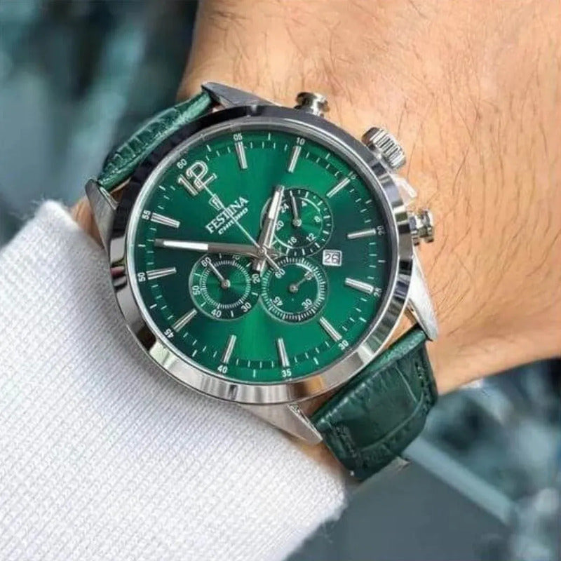 Reloj Festina F20542.7 Hombre Cronógrafo Timeless Chrono Verde Plateado