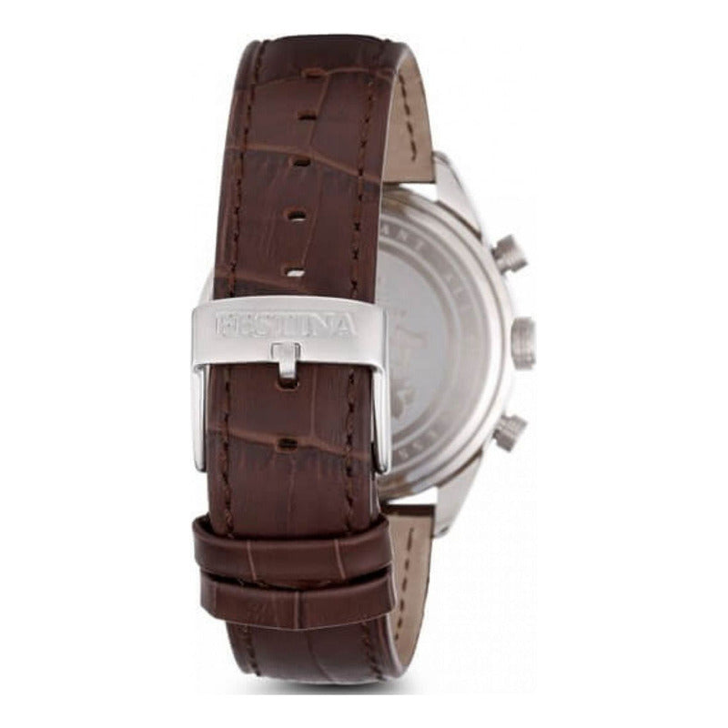 Reloj Pulsera Festina F16760/4 Con Correa De Cuero Color Marrón - Fondo Gris-plata