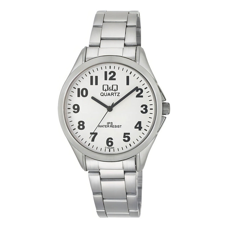 Reloj Q&q Cuarzo Hombre Plateado Acero Analógico Resistente Al Agua Blanco