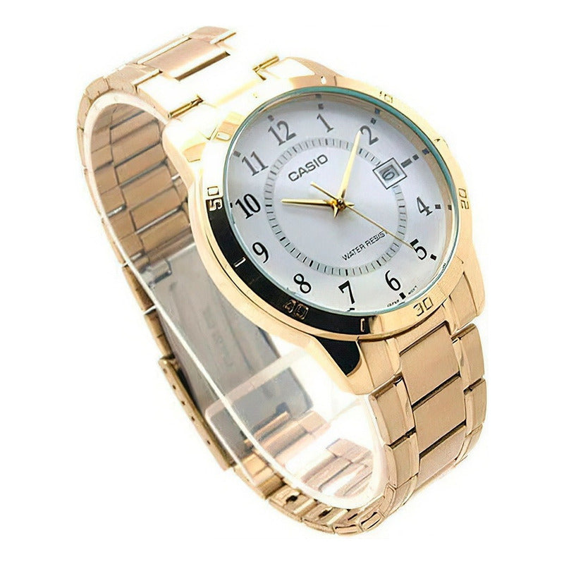 Reloj Casio Ltpv004 Mujer Acero Inoxidable Fechador Dorado Blanco