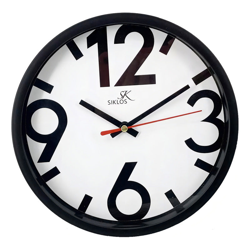 Reloj De Pared Siklos 20cm Diámetro Negro Vintage Silencioso Análogo Blanco