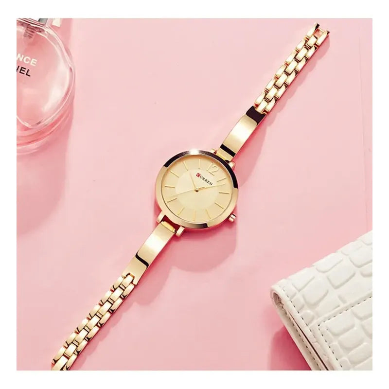 Correa De Reloj Analógica Elegante Curren 9012 Para Mujer, Bisel Dorado