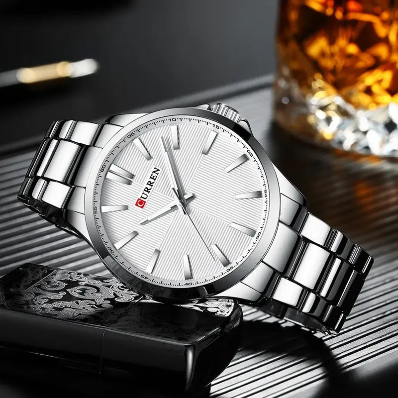 Reloj De Hombre Curren 8322, Analógico Con Correa De Acero Inoxidable Blanco