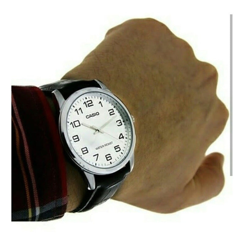 Reloj Pulsera Casio Enticer Mtp-v001l-7b Relojesymas Negro Plateado