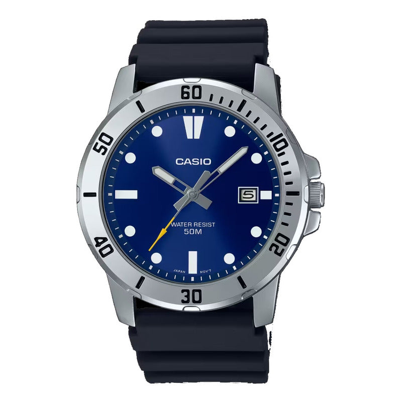 Reloj Casio Resina Mtp-vd01-2e Hombre Original Negro Plateado Azul