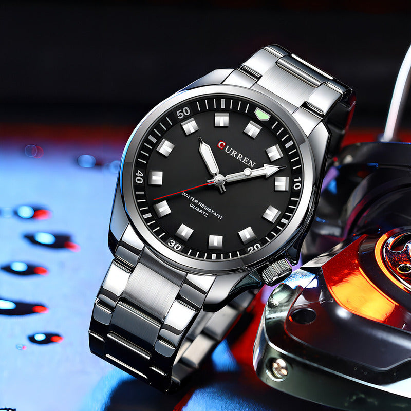 Relojes De Cuarzo Luminosos Curren 8451 Business . Fondo Plata Negro