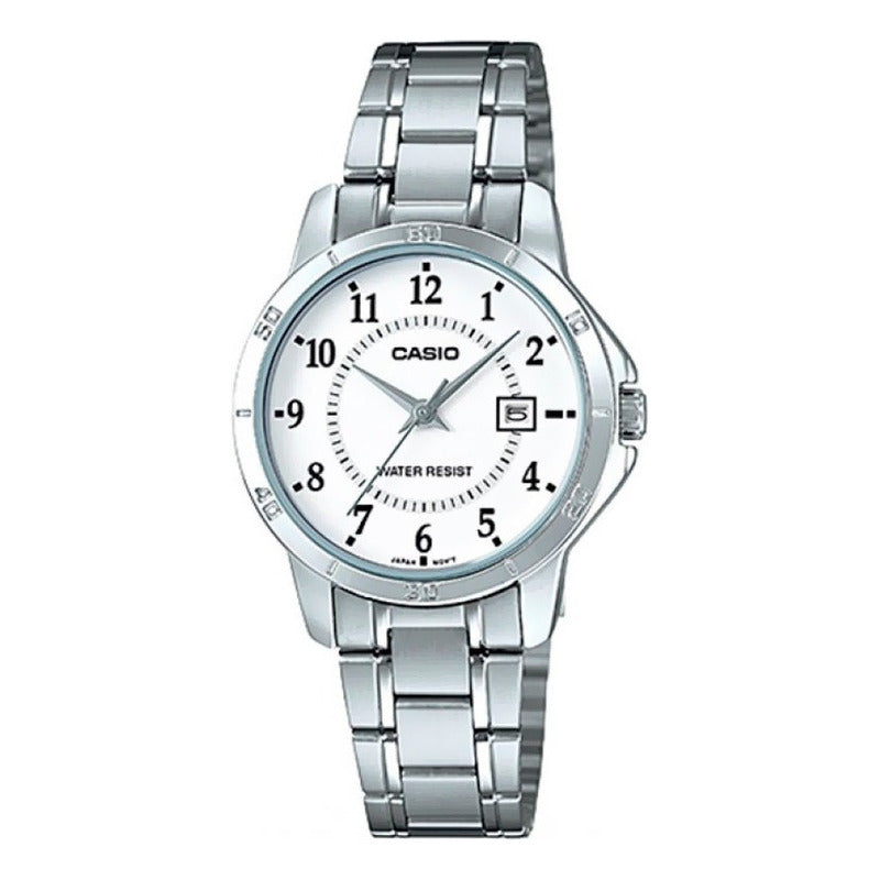 Reloj Casio Dama Ltp-v004d-7b Ag.of Local Barrio Belgrano Plateado Plateado Blanco