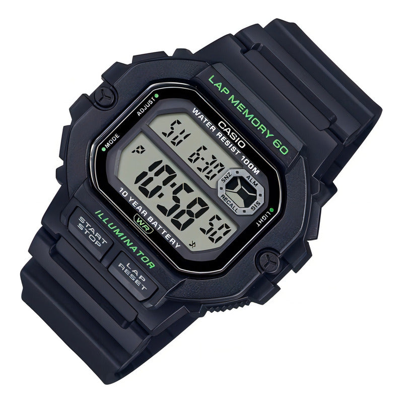 Reloj Casio Ws-1400h-1av, 60 Laps De Cronometro, 10 Años Negro Agua