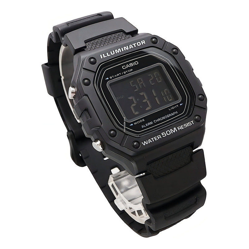 Reloj De Pulsera Casio Youth W-218h-1b Relojesymas Color De La Correa Negro Color Del Bisel Negro Color Del Fondo Negro Gris