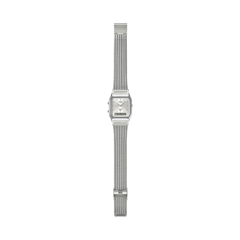Reloj Casio Vintage Analógico Digital Plateado Acero Con Calendario