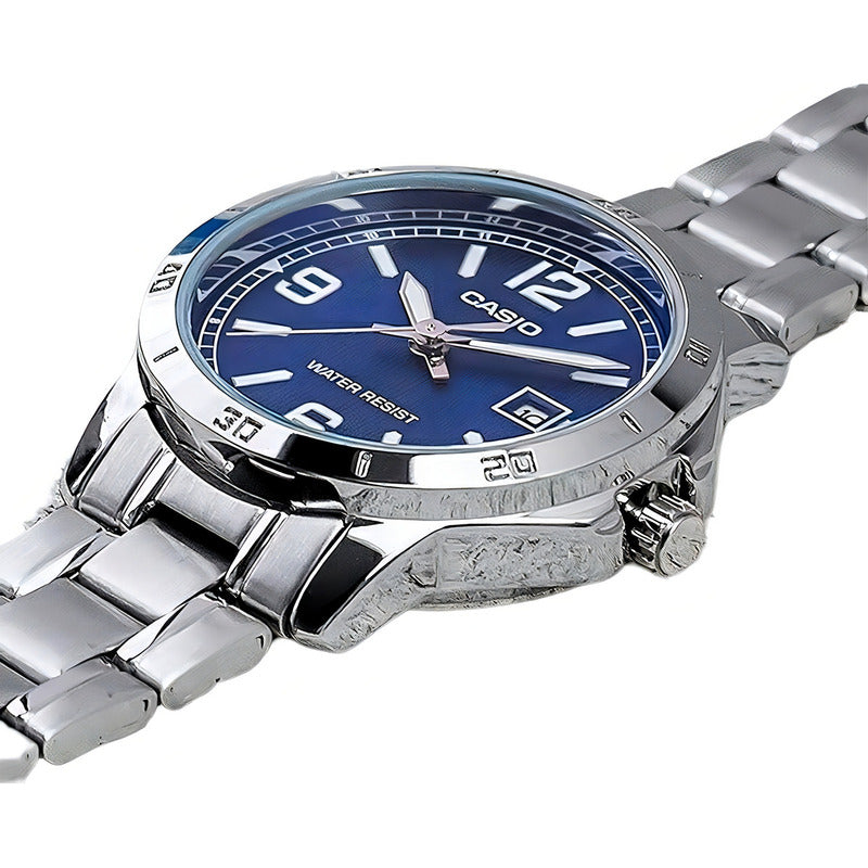 Reloj Casio De Mujer Analógico Con Correa De Acero Inoxidable Y Fondo Azul Plateado Azul Ltp-v004d-2b