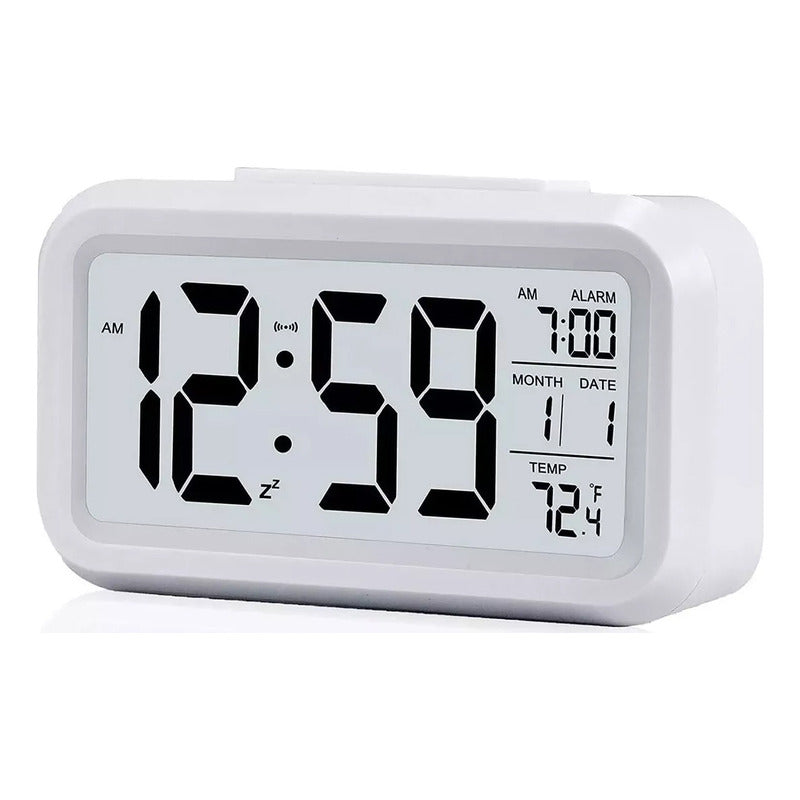 Reloj Despertador Pantalla 1302 Blanco Led Fecha Temperatura Blanco