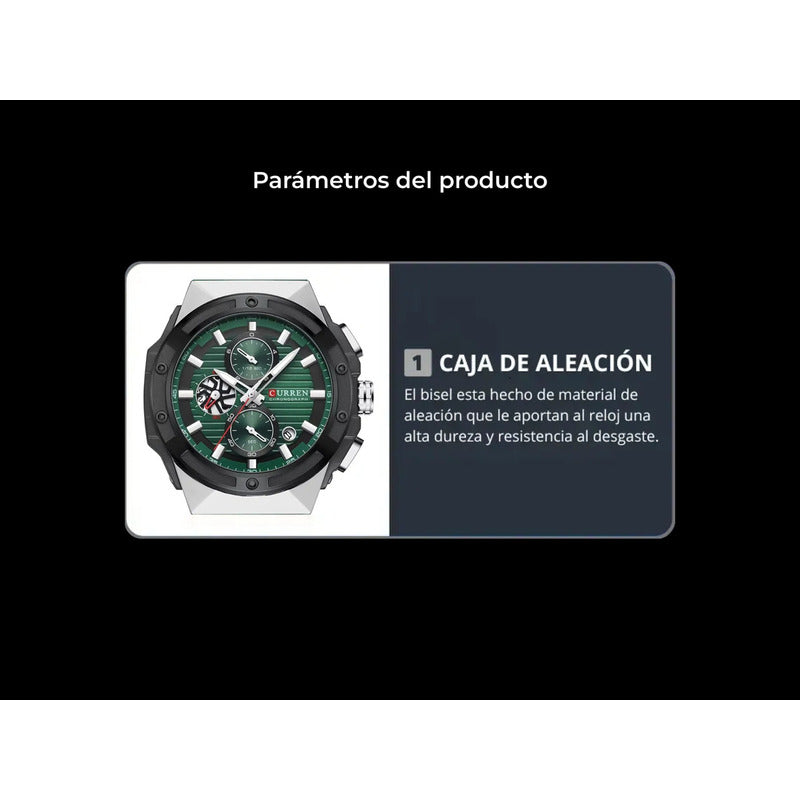Reloj Curren 8462-2 Hombre Correa Silicona Análogo Verde