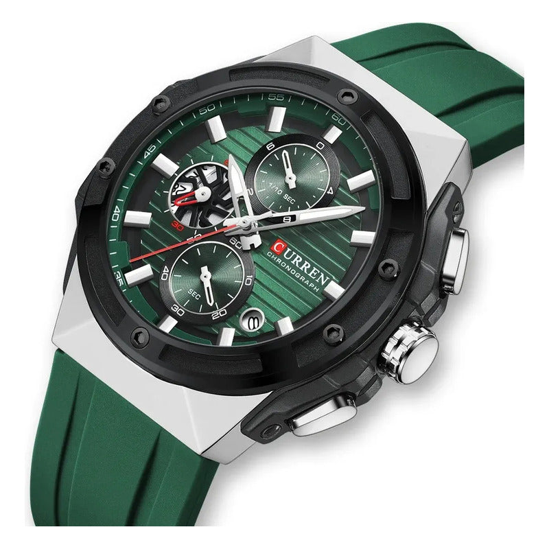Reloj Curren 8462-2 Hombre Correa Silicona Análogo Verde