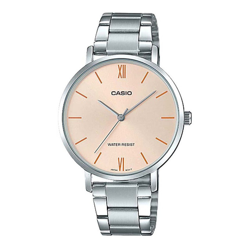 Reloj Casio Metal Dama Ltp-vt01d-4b Original Plateado Rosa