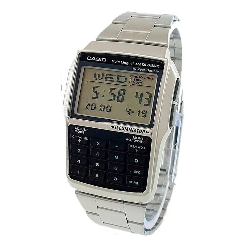 Reloj Calculadora Casio  Data Bank Dbc-32d Relojesymas Plateado Azul