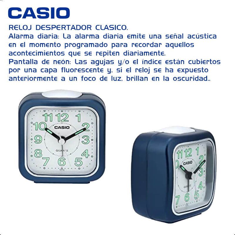 Reloj Casio Despertador Luz Tq-142-2df /relojeria Violeta Azul