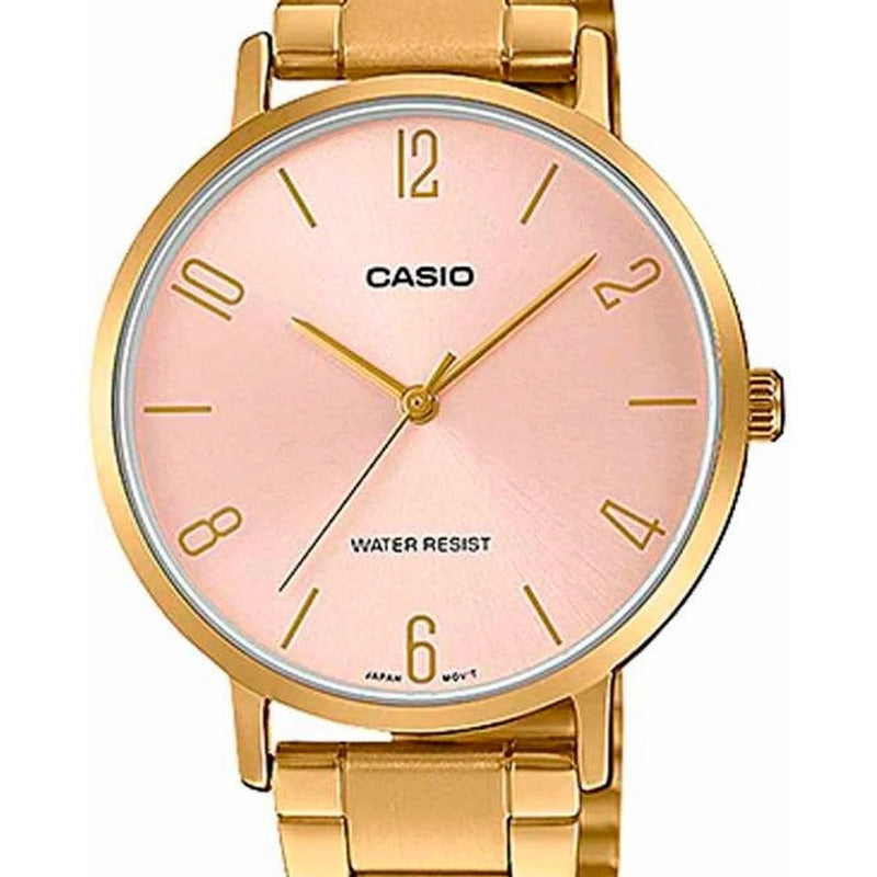 Reloj Casio Para Mujer De Acero Inoxidable Dorado Con Fondo Rosado
