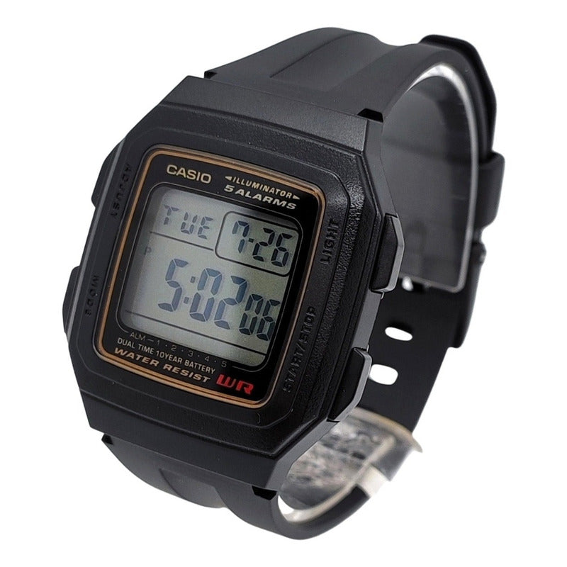 Reloj Deportivo Casio F-201wa-9a Original Negro Negro/marrón Gris