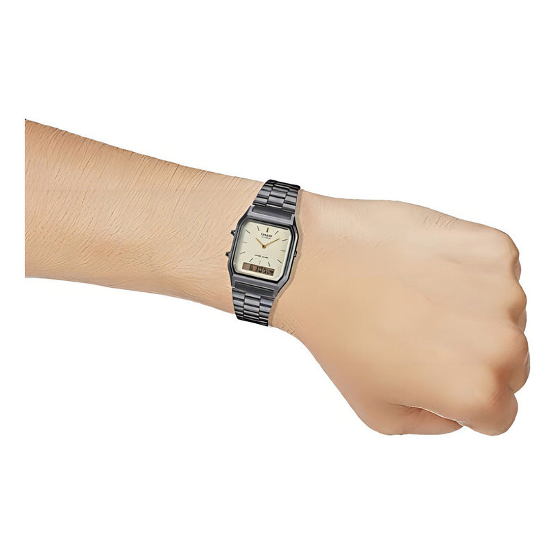 Reloj Casio Aq-230 Analógico-digital Plateado Con Alarma Blanco
