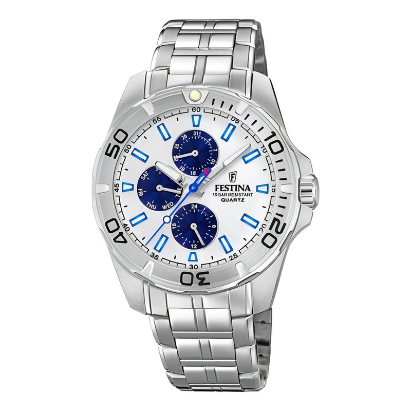 Reloj F20445/1 Festina Hombre Multifuncion /marisio Color De La Correa Plateado Color Del Bisel Plateado Color Del Fondo Blanco