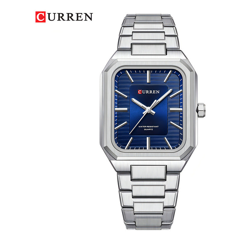 Relojes Curren Square Classic De Acero Inoxidable 8457-2 Plateado/azul