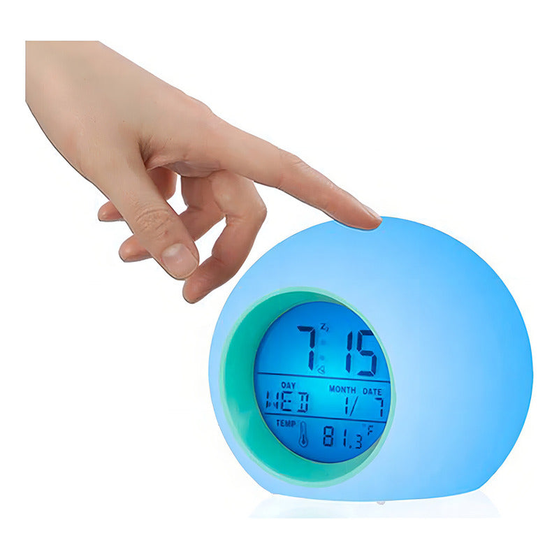 Reloj Despertador Pantalla Redondo Temperatura Alarma Color Blanco