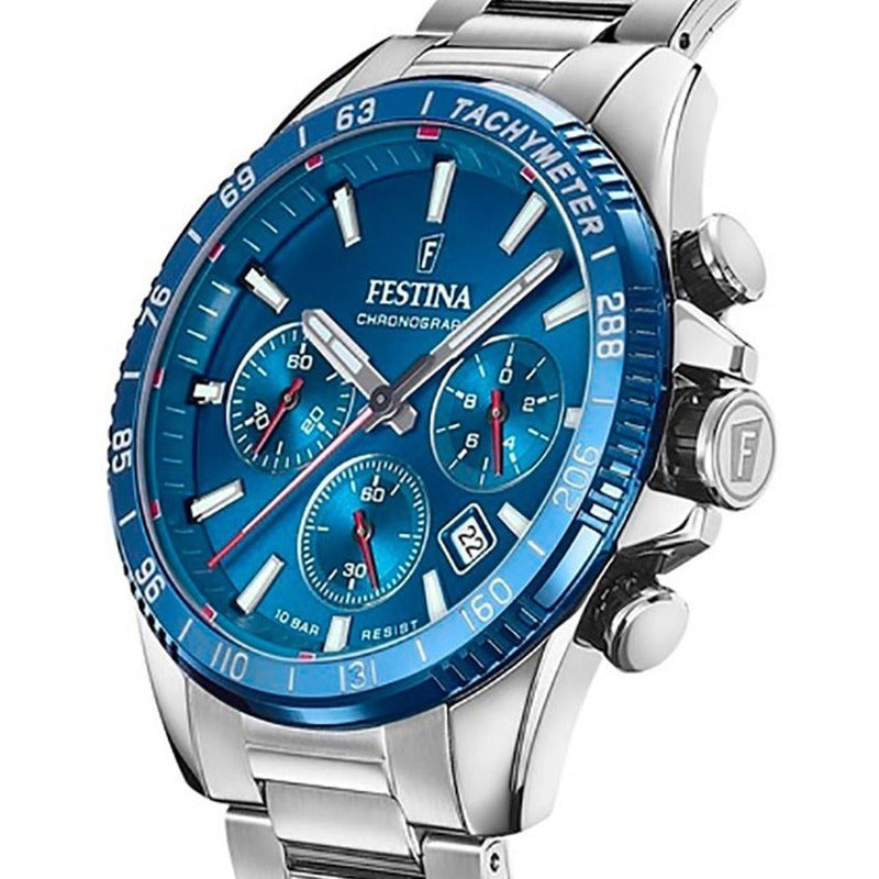 Reloj Festina Timeless Cronografo Azul Electico F20560.3 Plateado