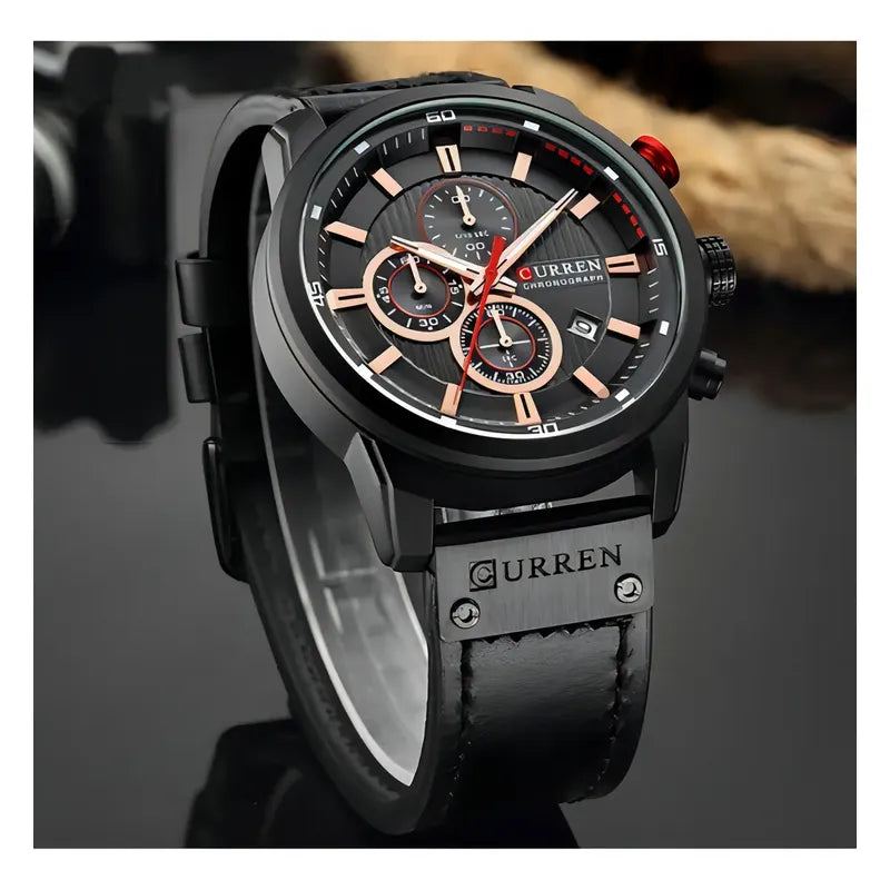 Reloj De Pulsera Curren 8291-1 Para Hombre Con Cronógrafo Negro