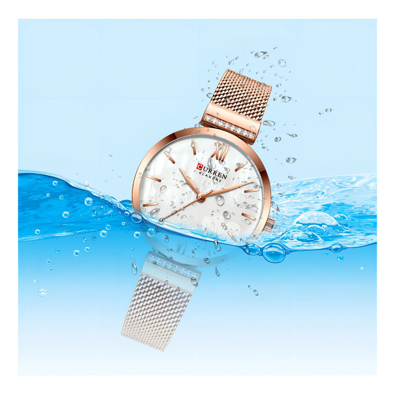 Reloj Curren De Cuarzo Inoxidable De Malla Elegante Para Muj Color De La Correa Plateado Blanco