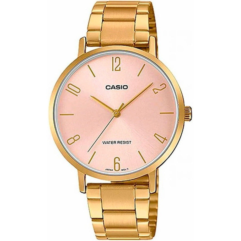 Reloj Casio Para Mujer De Acero Inoxidable Dorado Con Fondo Rosado