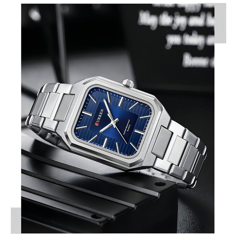 Relojes Curren Square Classic De Acero Inoxidable 8457-2 Plateado/azul