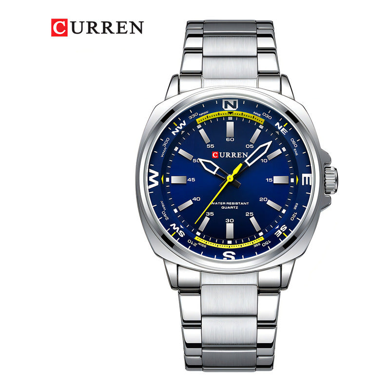 Reloj Pulsera Curren 8455 Con Correa De Acero Inoxidable Fondo Plateado/azul