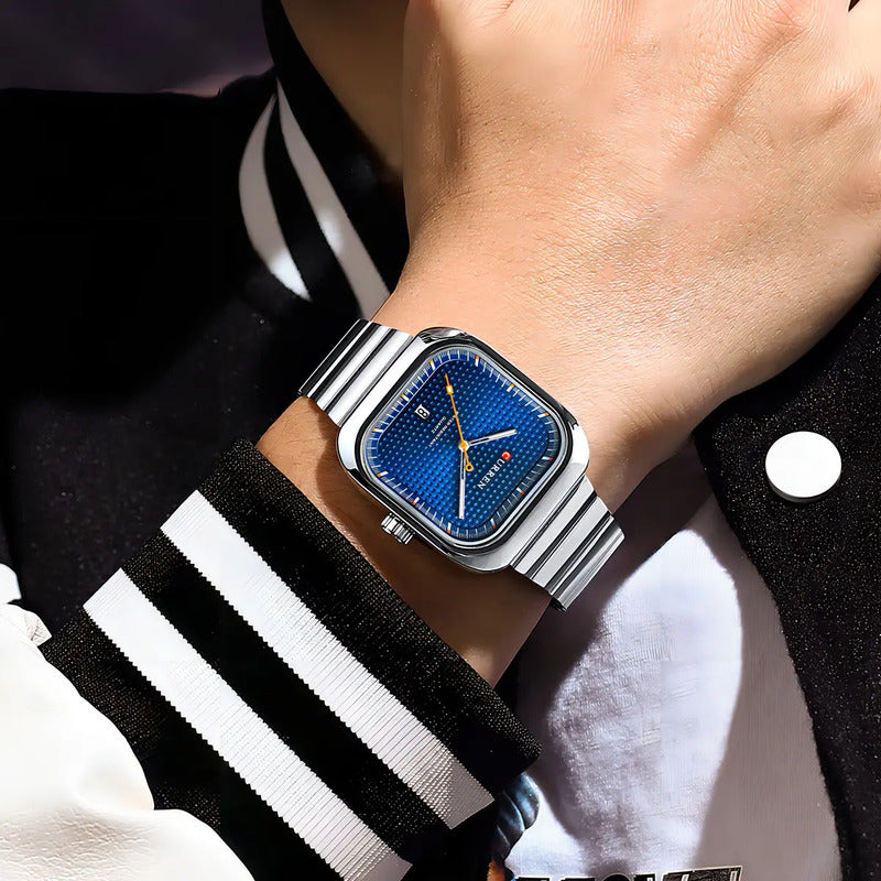 Relojes De Cuarzo Con Calendario Cuadrado Curren 8460-3 Plateado/azul