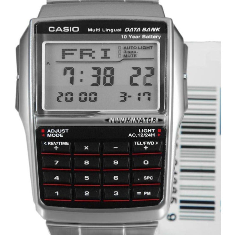 Reloj Pulsera Digital Casio Dbc-32d-1a Con Correa De Acero Inoxidable Color Plateado Plata Azul