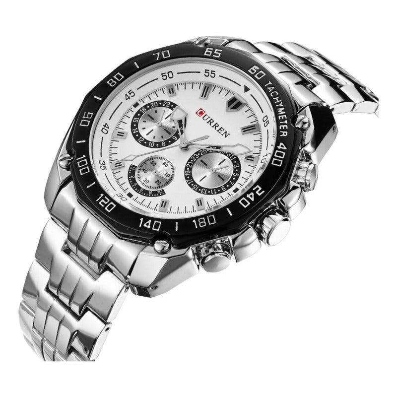 Reloj Curren 8077-2 Sl Plateado Hombre Original Plateado
