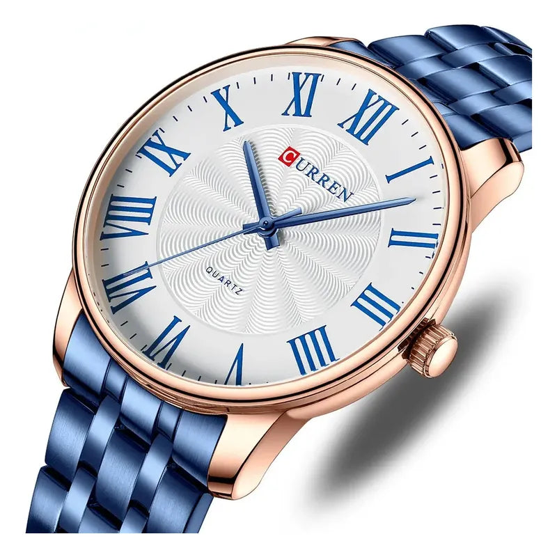 Reloj De Hombre De Negocios Con Esfera Grande Curren8422 Fondo Rose Blue Azul Dorado