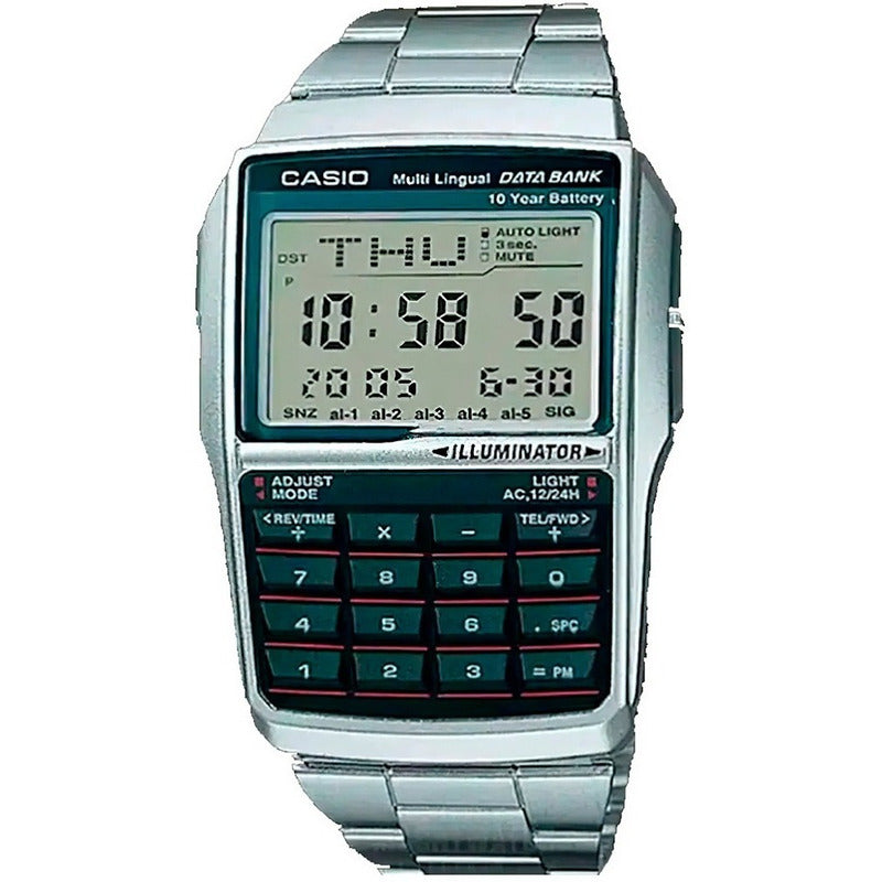 Reloj Calculadora Casio  Data Bank Dbc-32d Relojesymas Plateado Azul