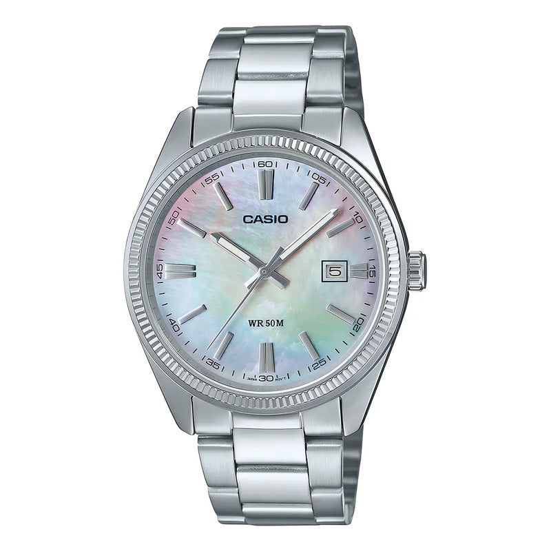 Reloj Hombre Casio Mtp-1302ds-7avdf Core Mens Correa Plateado Bisel Plateado Fondo Plateado