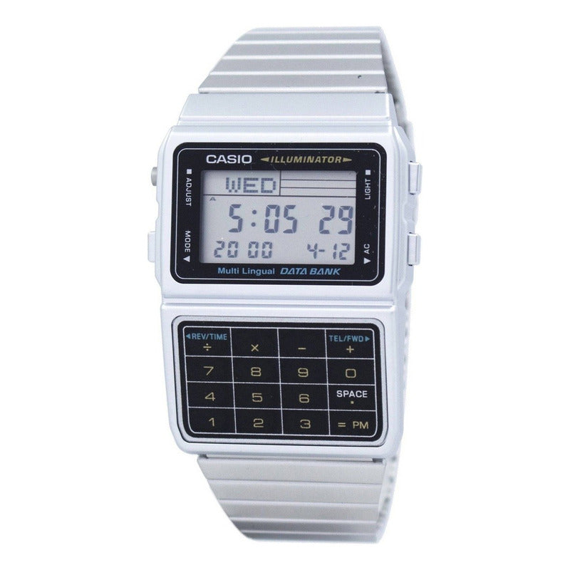 Reloj Casio Vintage Databank Calculadora Dbc-611-id Plateado Negro