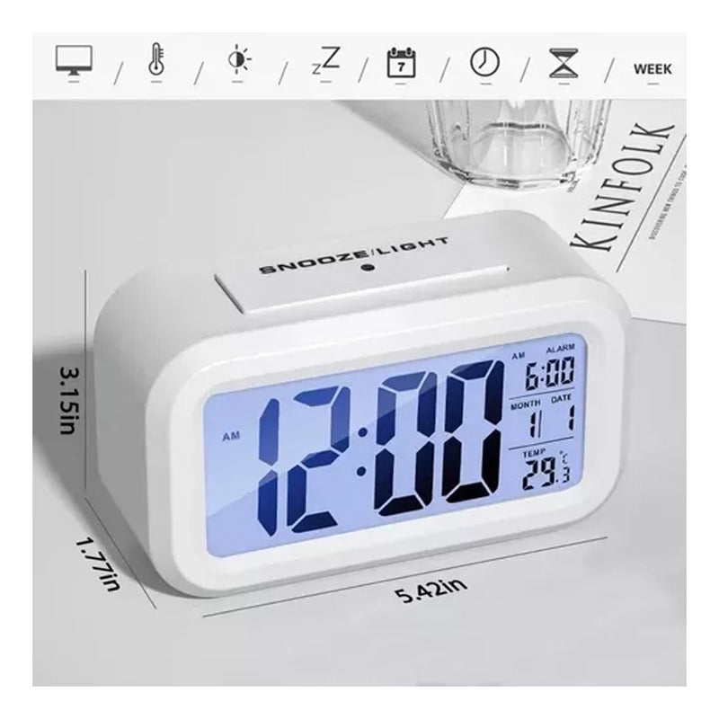 Reloj Despertador Pantalla 1302 Blanco Led Fecha Temperatura Blanco